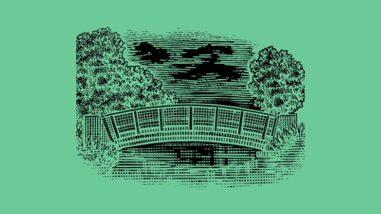 Arboretum bridge with green background